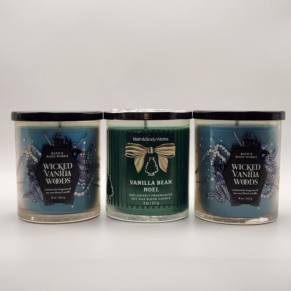 Bath and Body Works Wicked Vanilla Woods Vanilla Bean 3 Single Wick Candle Lot